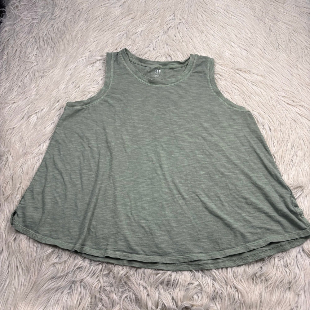 Gap Women's L Green Easy Tee Tank A-line 100% Cotton Basic Classic Beach Resort